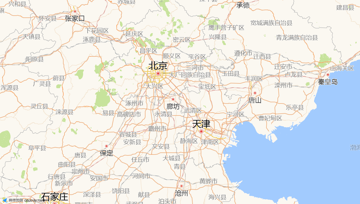 Route map showing the 120 km rail route from Beijing to Tianjin, China