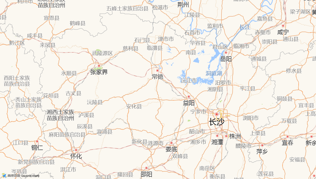 Route map showing the 290 km rail route from Changsha to Zhangjiajie, China