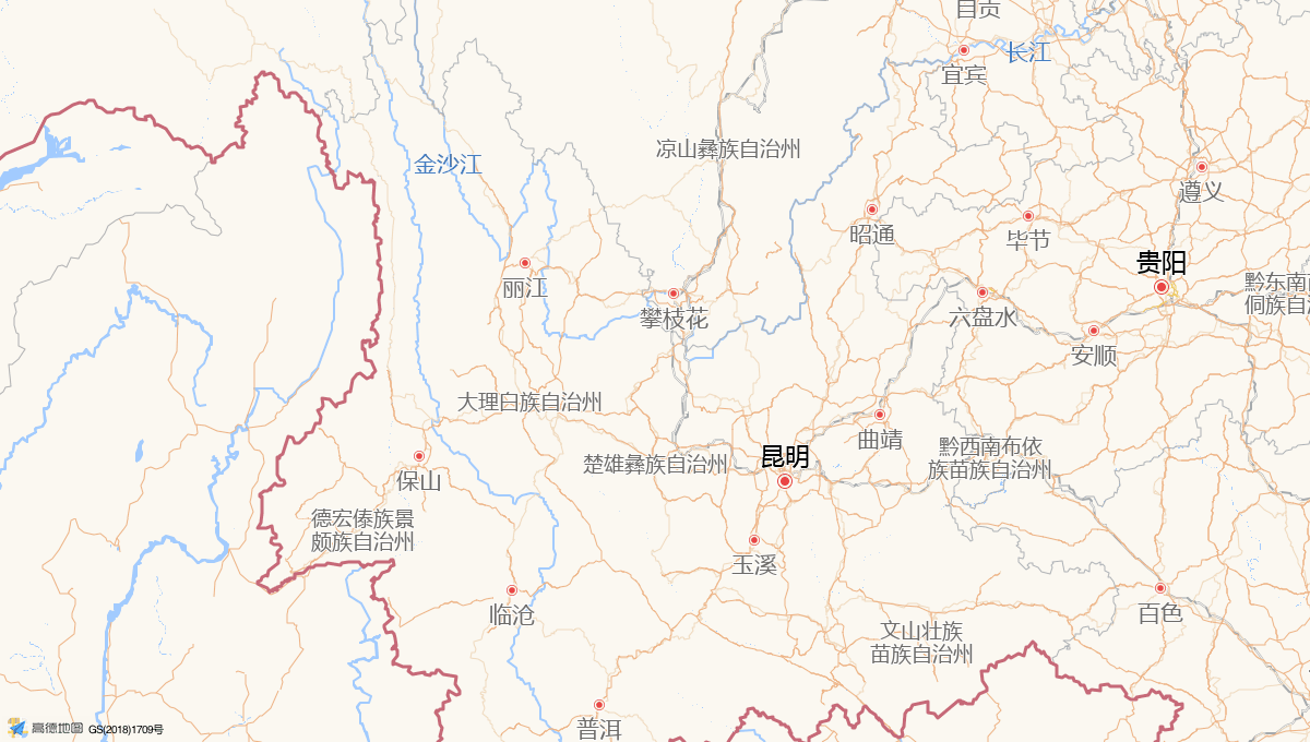 Route map showing the 520 km rail route from Kunming to Lijiang, China
