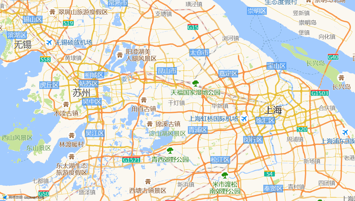 Route map showing the 84 km rail route from Shanghai to Suzhou, China